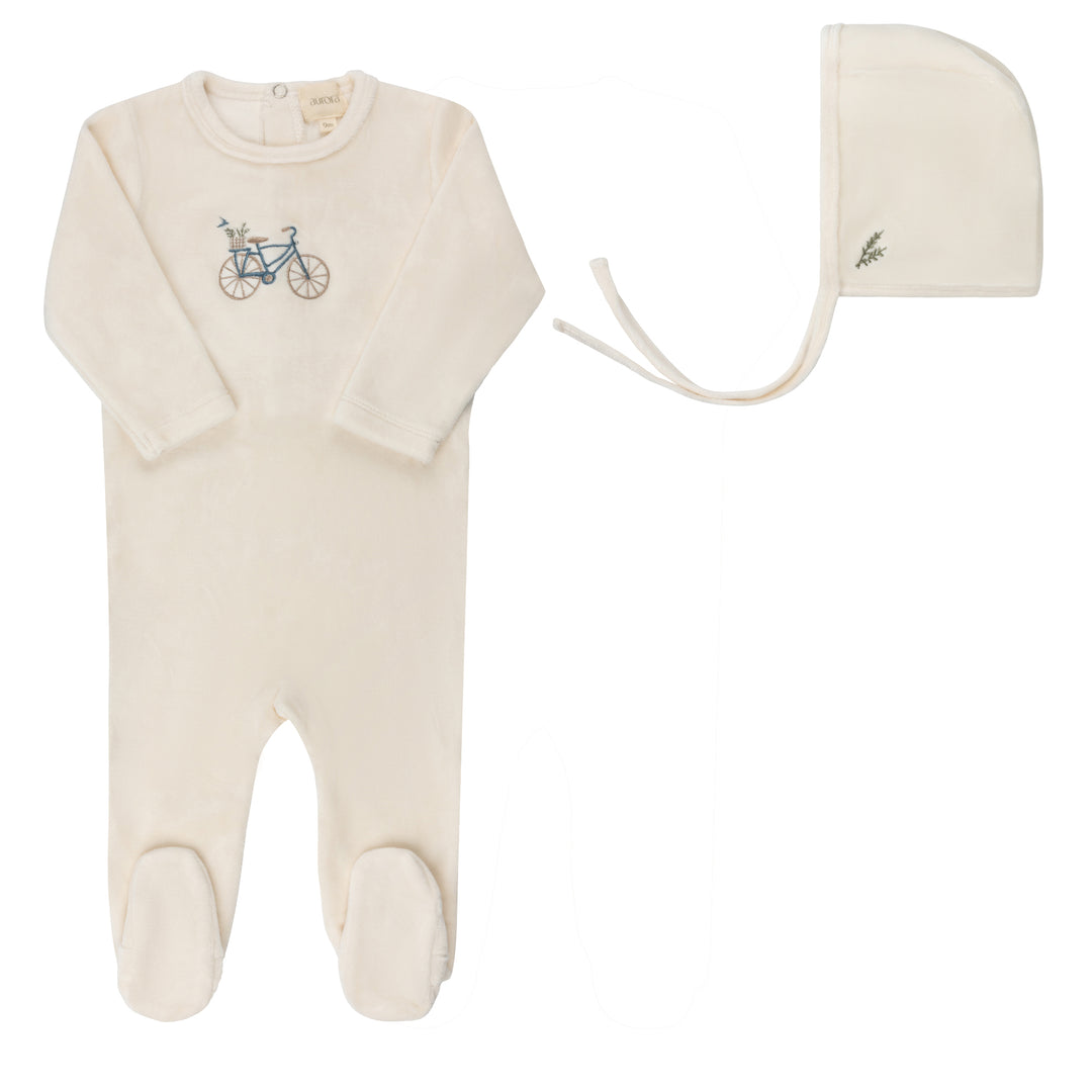 Velour Bicycle Collection-Ivory/Boy-Footie/Bonnet Set