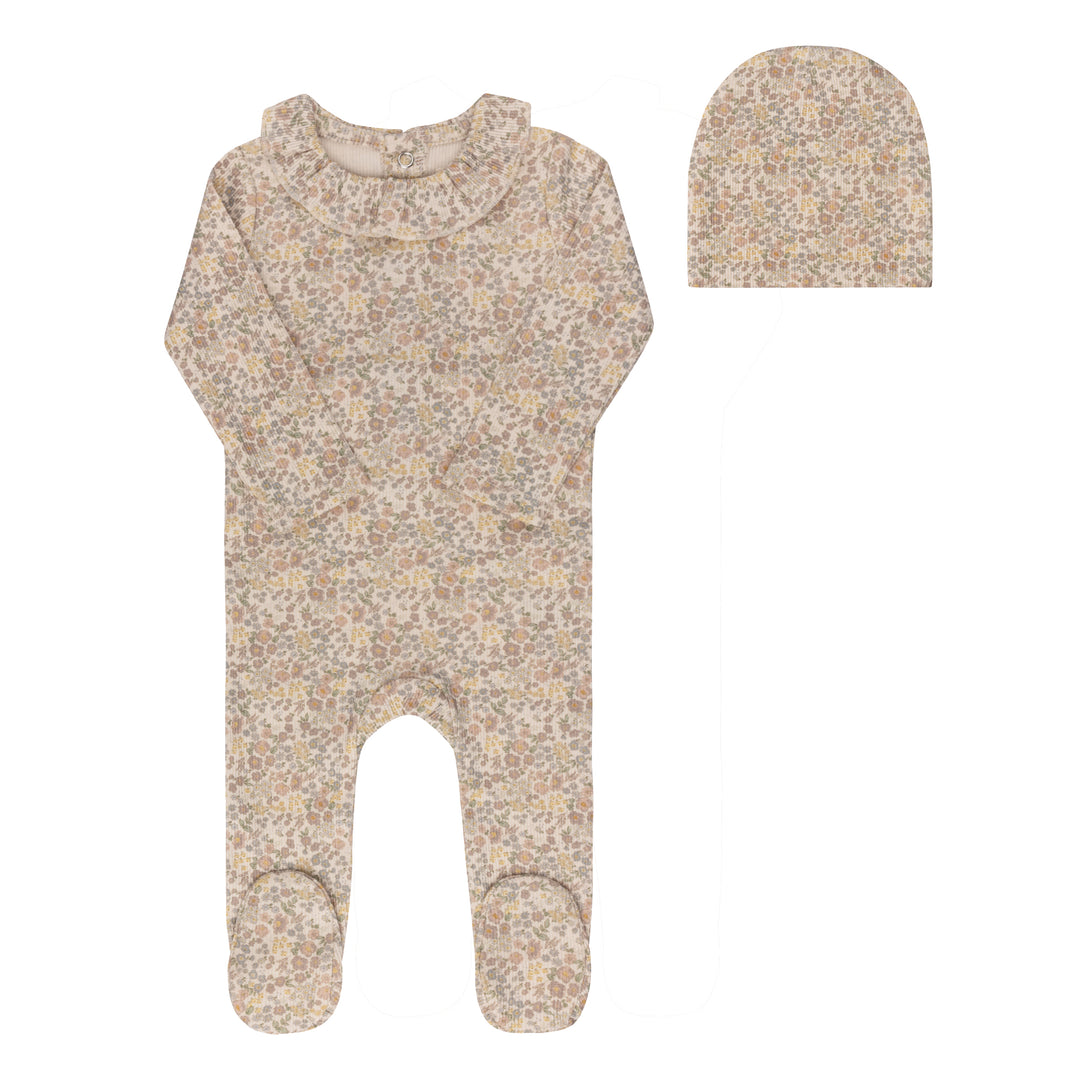 Cotton Liberty Print-Ivory Floral-Footie/Beanie Set