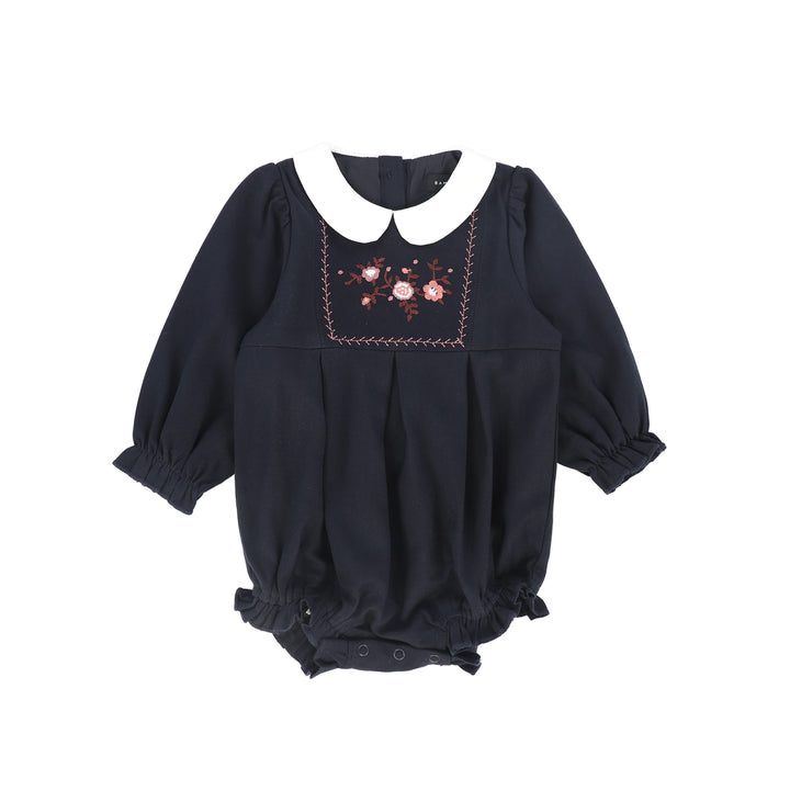 C-23020-Wool Embroidered Romper -Navy