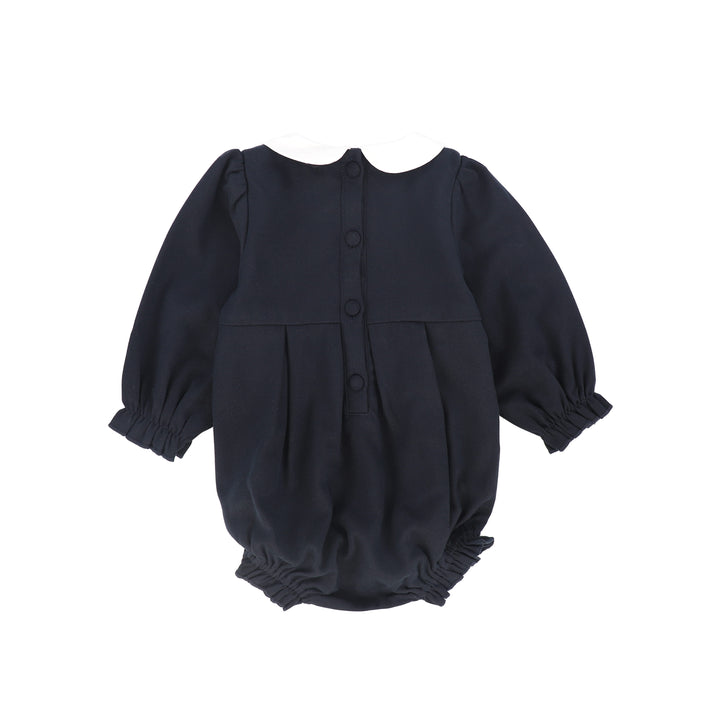 C-23020-Wool Embroidered Romper -Navy