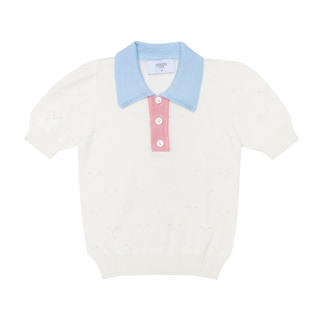 Seamless Knit Polo Shirt Wave White