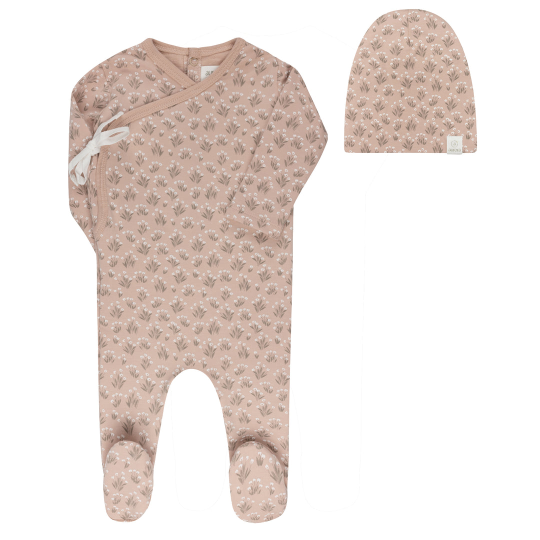 French Terry Blooms Collection-Mauve-Footie/Beanie Set