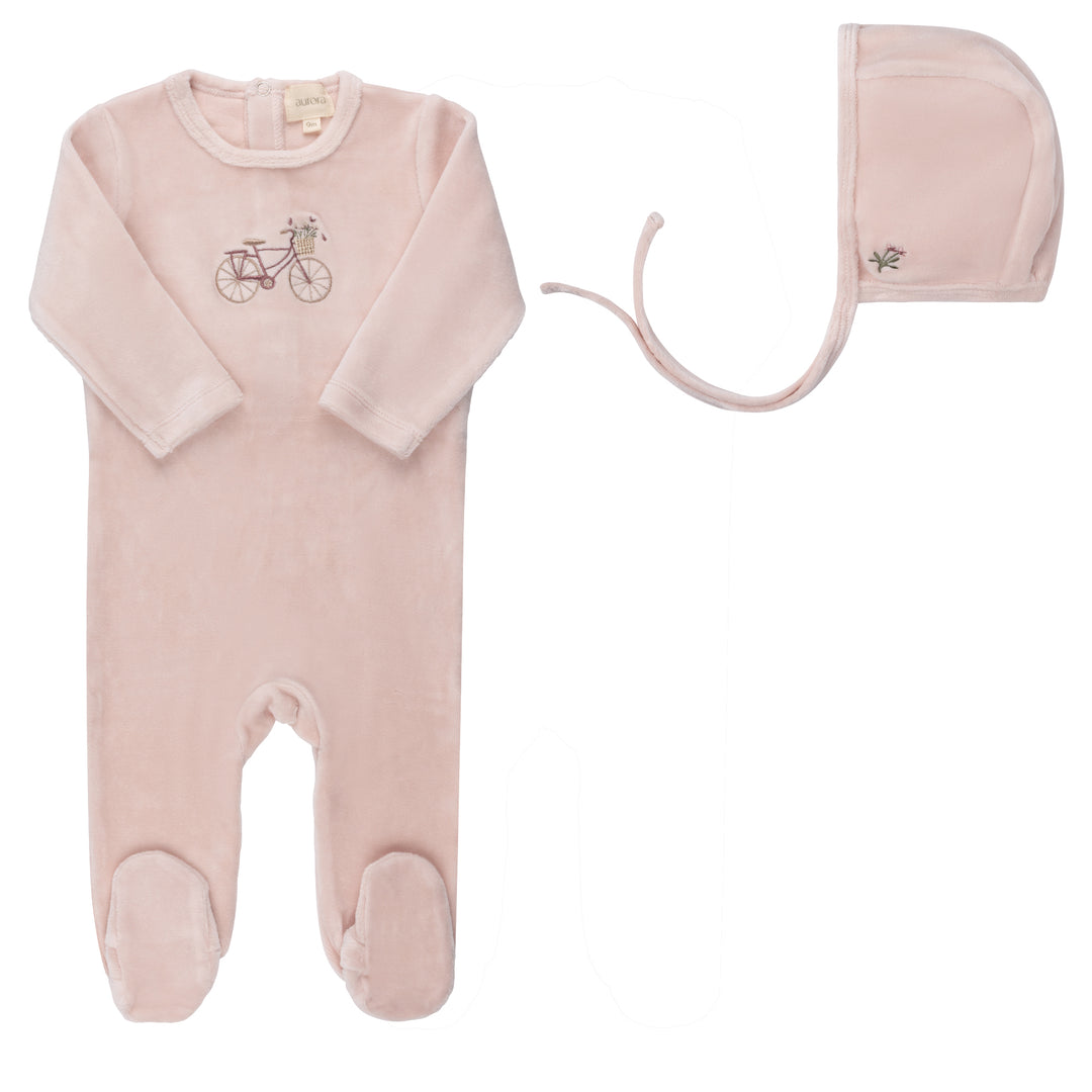 Velour Bicycle Collection-Pink-Footie/Bonnet Set