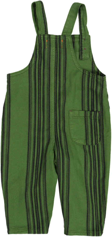 AW25.BB2511C-Baby dungarees | Green w/ black stripes-brown | cotton canvas