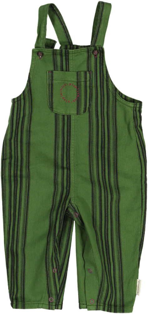 AW25.BB2511C-Baby dungarees | Green w/ black stripes-brown | cotton canvas