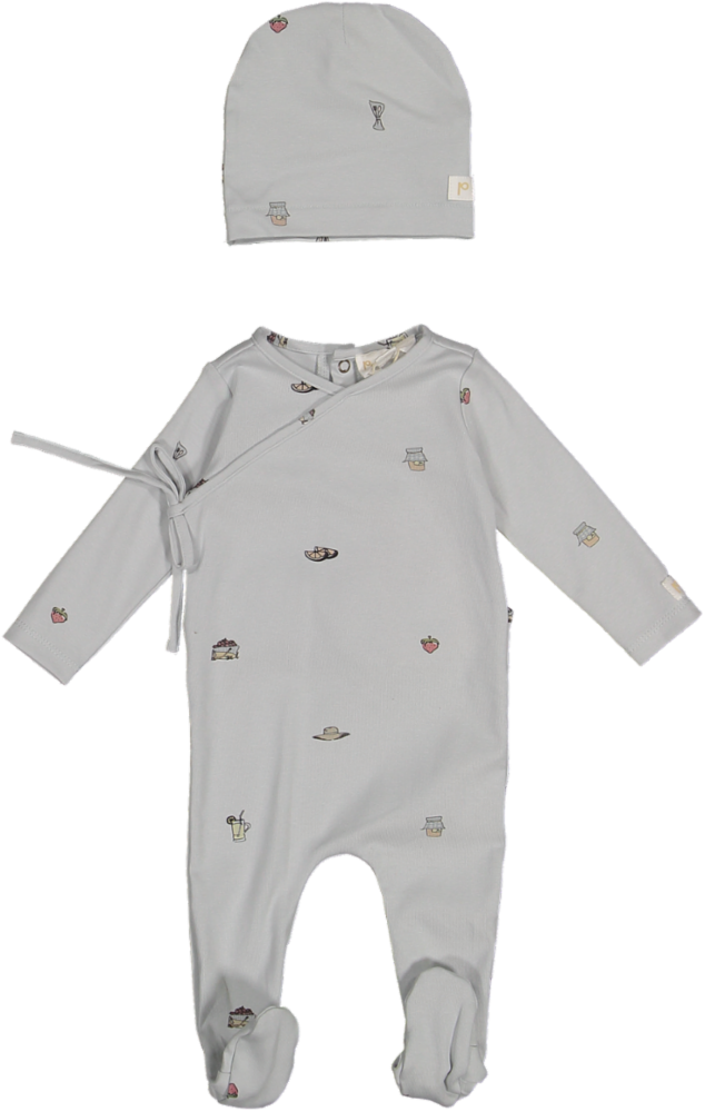 Picnic Footie/BEANIE SET-Blue/Blue Print