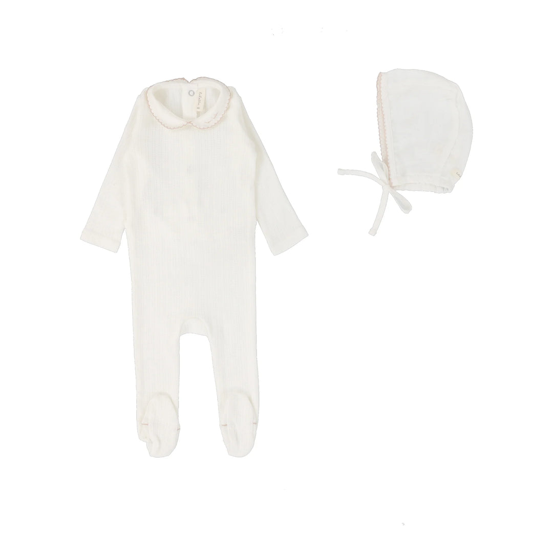 EDGED COLLAR FOOTIE SET-WINTER WHITE/BLUSH