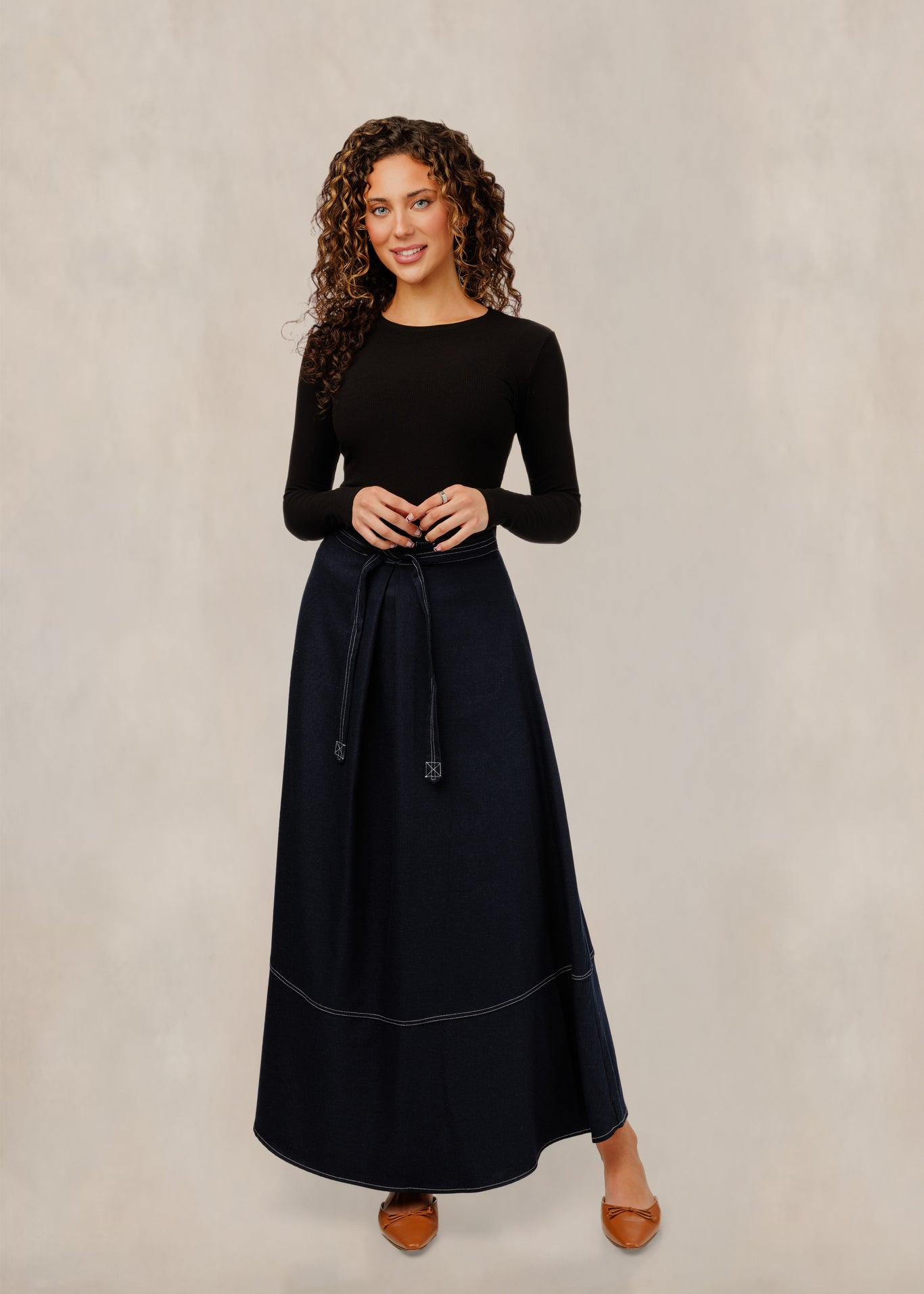 TW61618S-A Contrast Stitch Denim A-Line Skirt – whoopikids