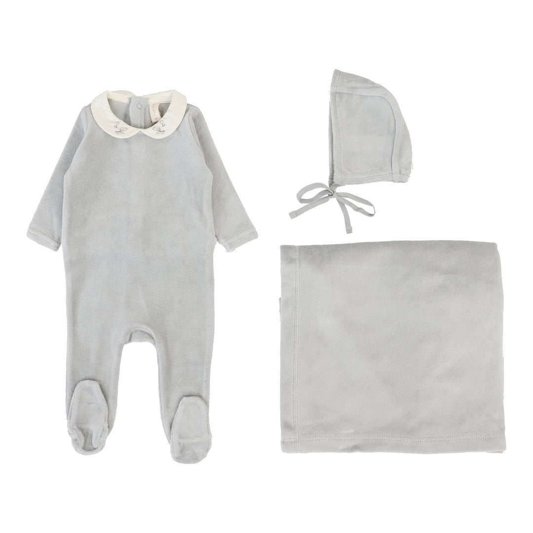 Velour Collar Layette Set-Dusty Blue