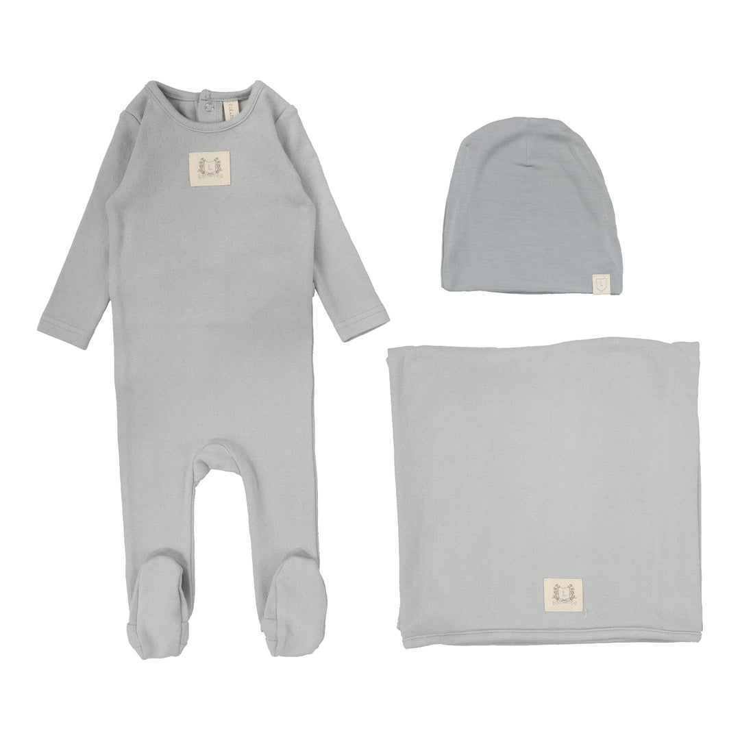 Pointelle Emblem Layette Set-Light Blue