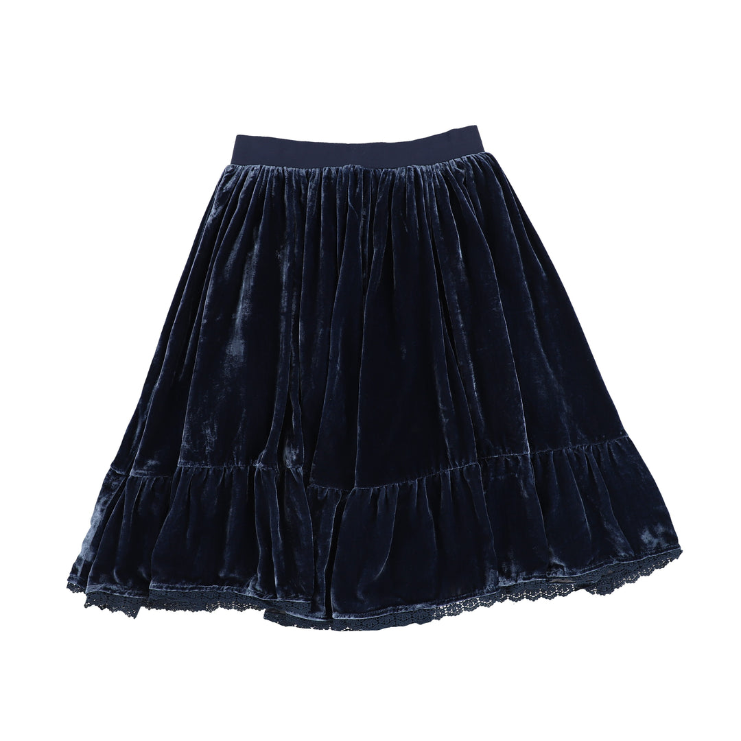 VELVET FRILL HEM SKIRT.3051-NAVY