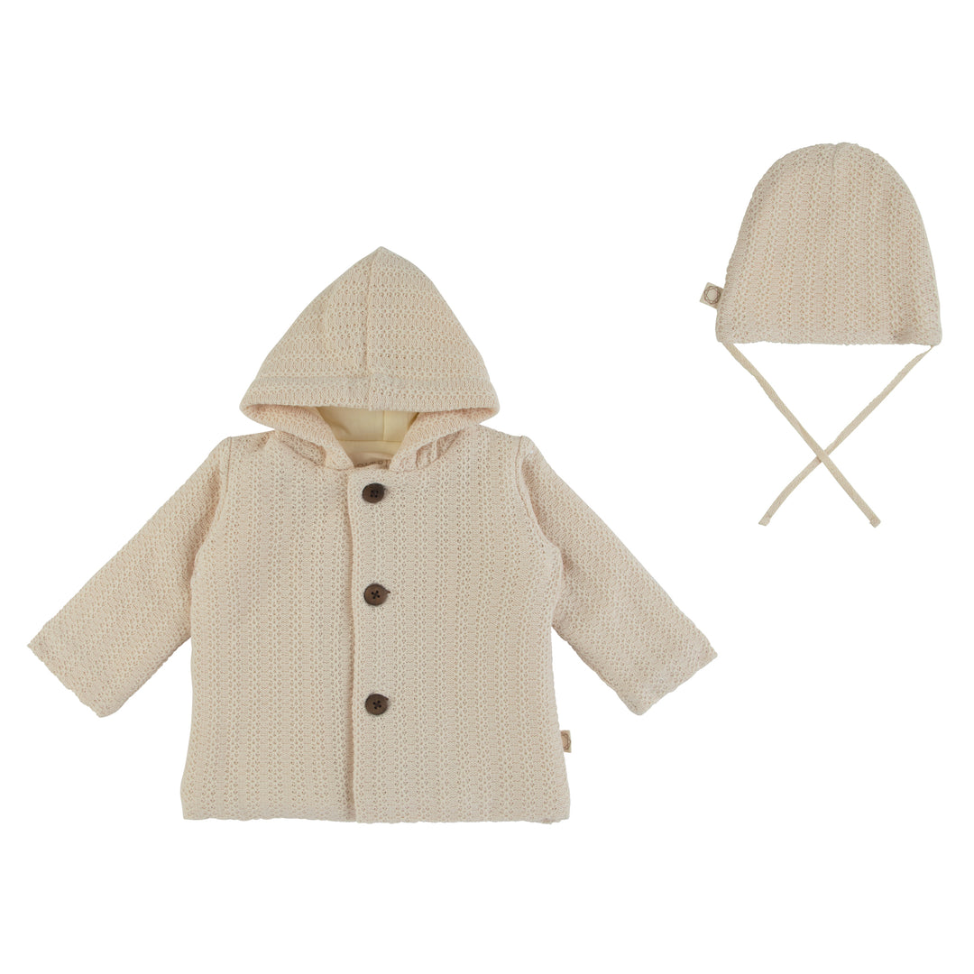 Crochet Striped Jacket and Beanie Cream
