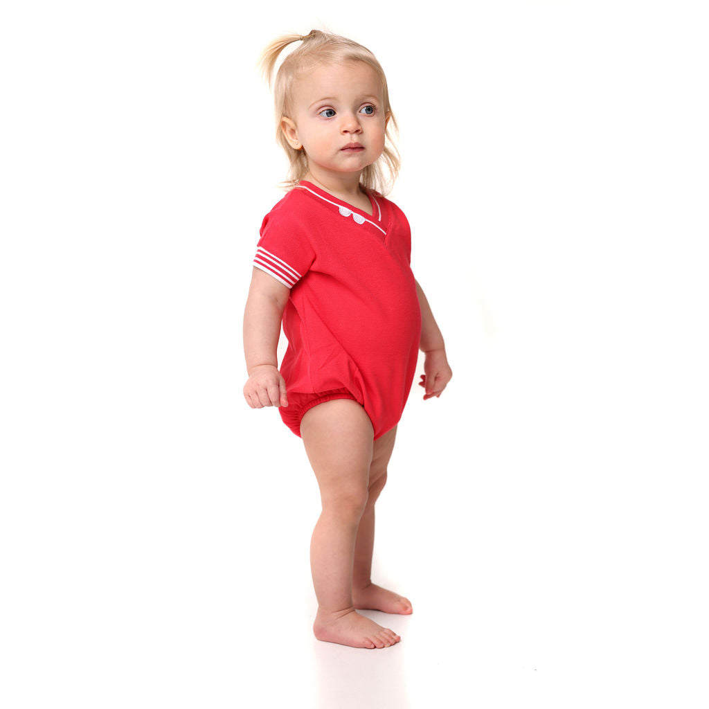 K5728-EMBROIDERED DETAIL PIQUE ROMPER-RASPBERRY