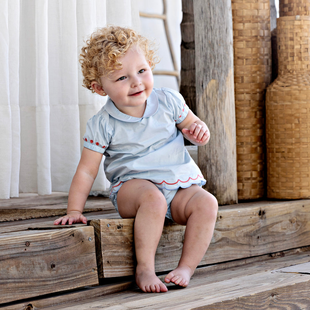 30954-Scalloped Blouse Set-French Blue