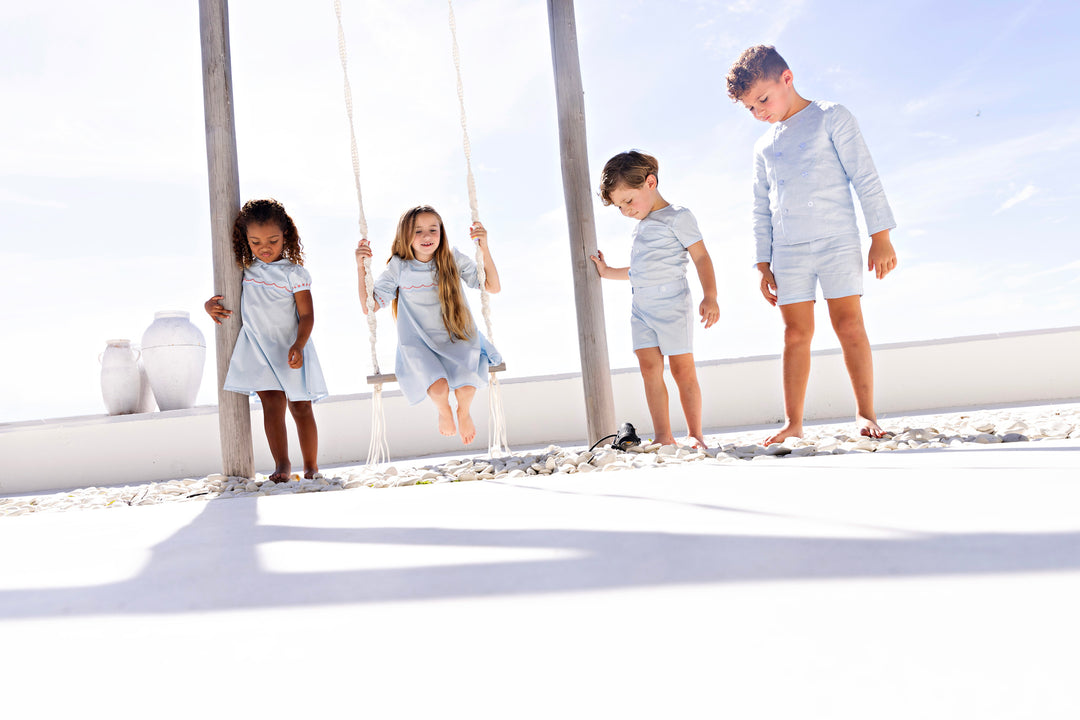 30948-Scalloped Bib Dress-French Blue