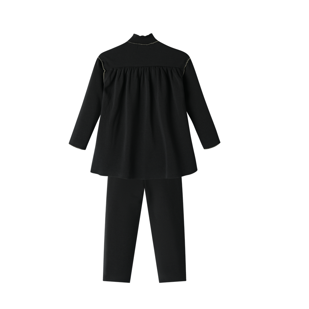 TURTLENECK SET WITH PIPING-BLACK