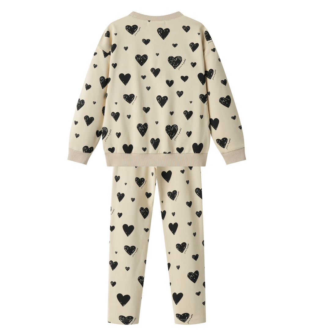 HEART PRINT PAJAMA-OATMEAL