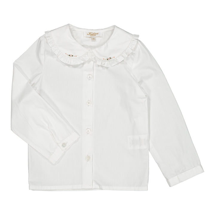 10010 HELENA GIRL BLOUSE - WHITE POPLIN WITH PINK EMBROIDERY