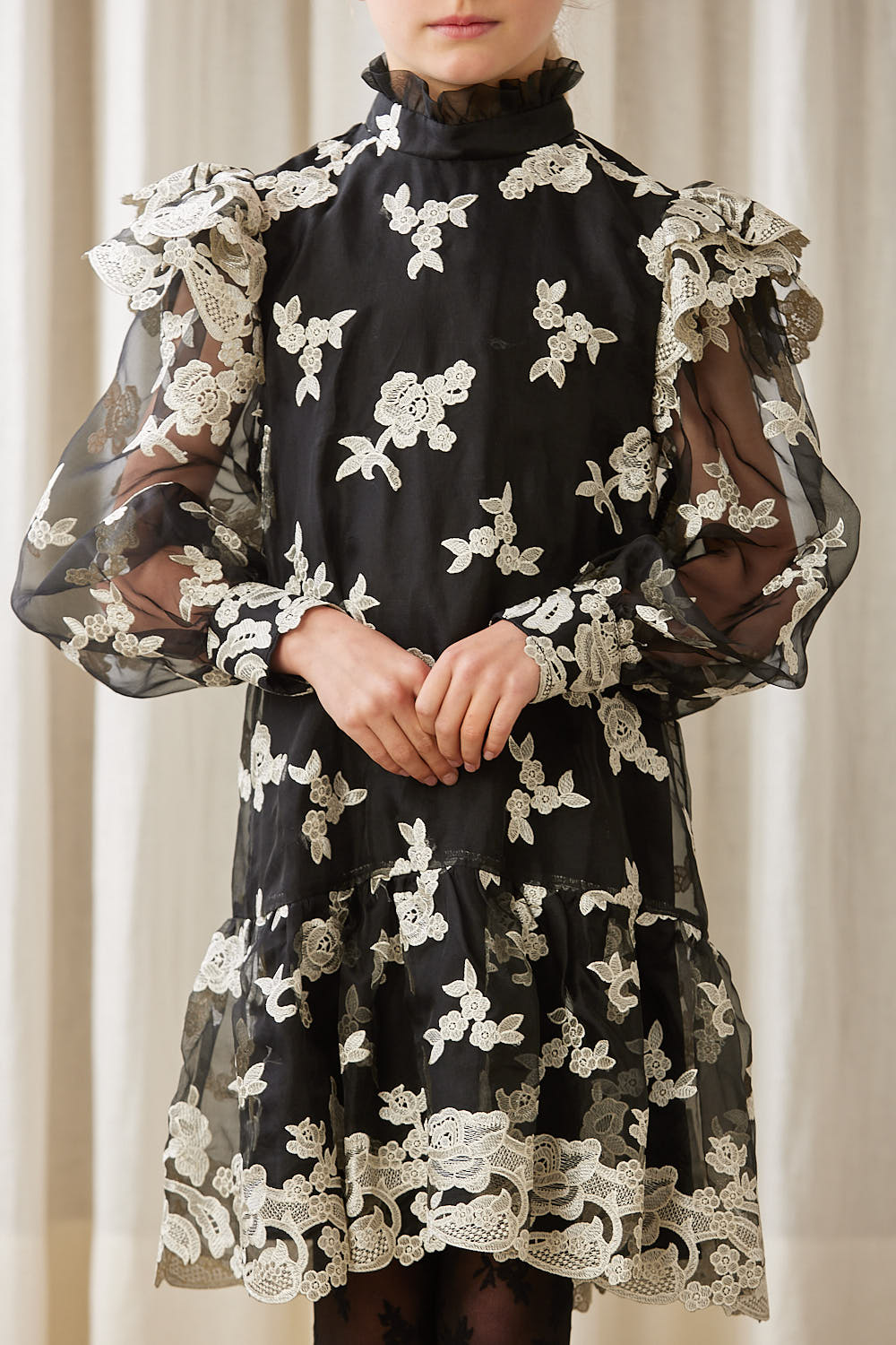 AW1155-Emma Embroidered Organza Dress-Black/White