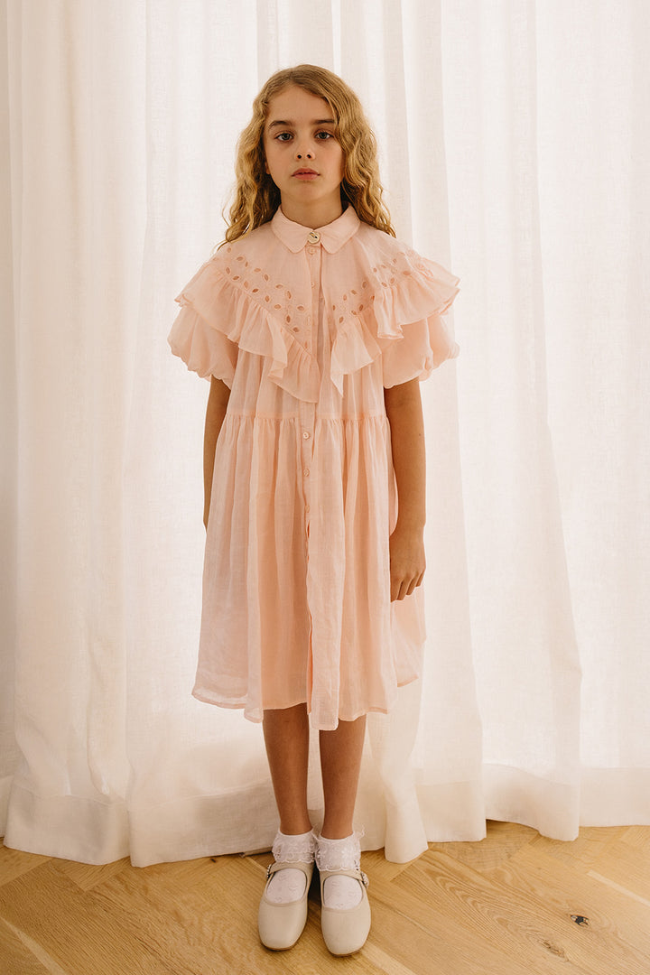1174-Linen Shawl Collar Dress-Soft Pink