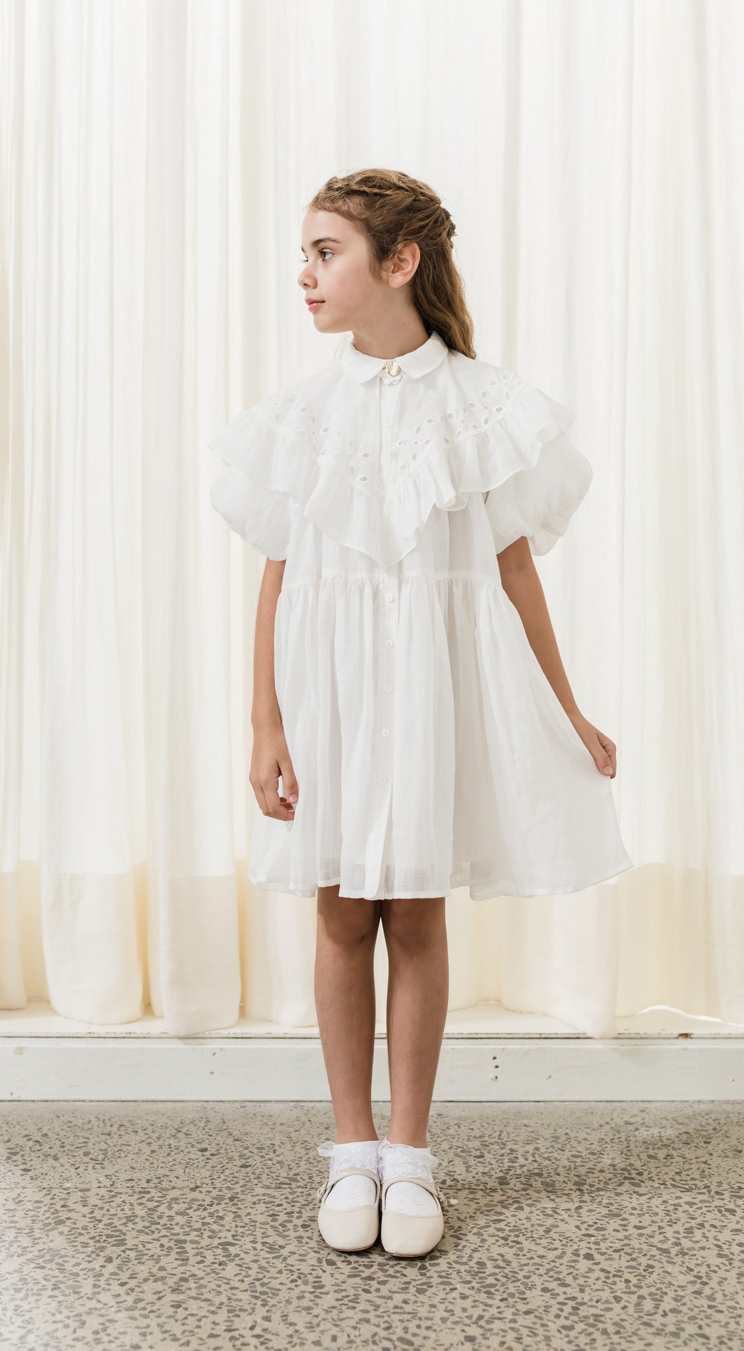 1174-Linen Shawl Collar Dress-Off White