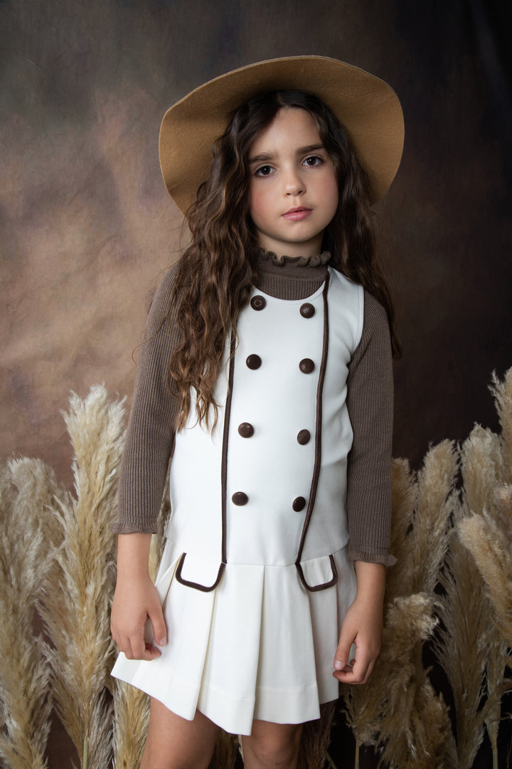 BKN650-Knit shell with neck ribbon-MOCHA
