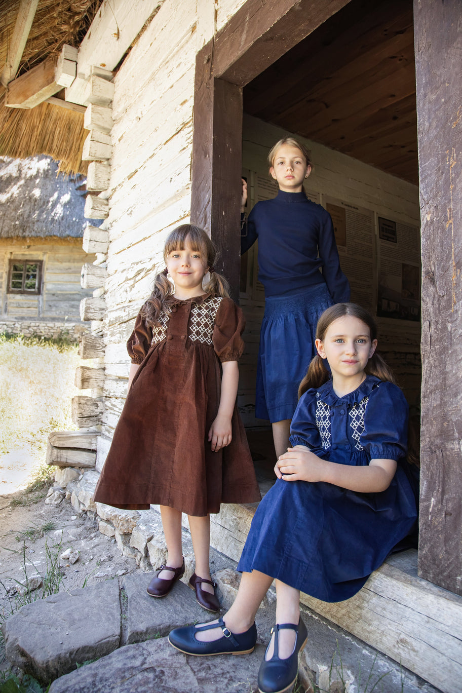BDR982 INTRICATE SMOCKED CORD DRESS - NAVY