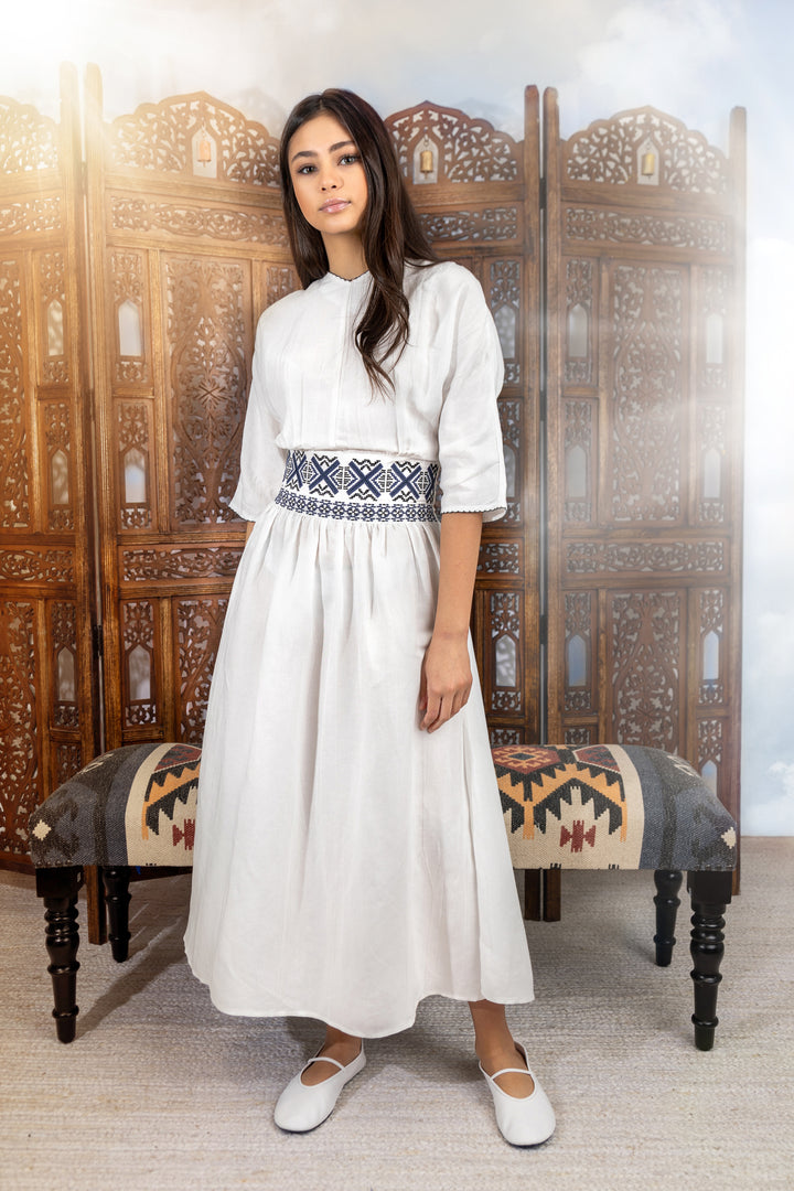 HDR109-EMBROIDERED WAIST DRESS-White
