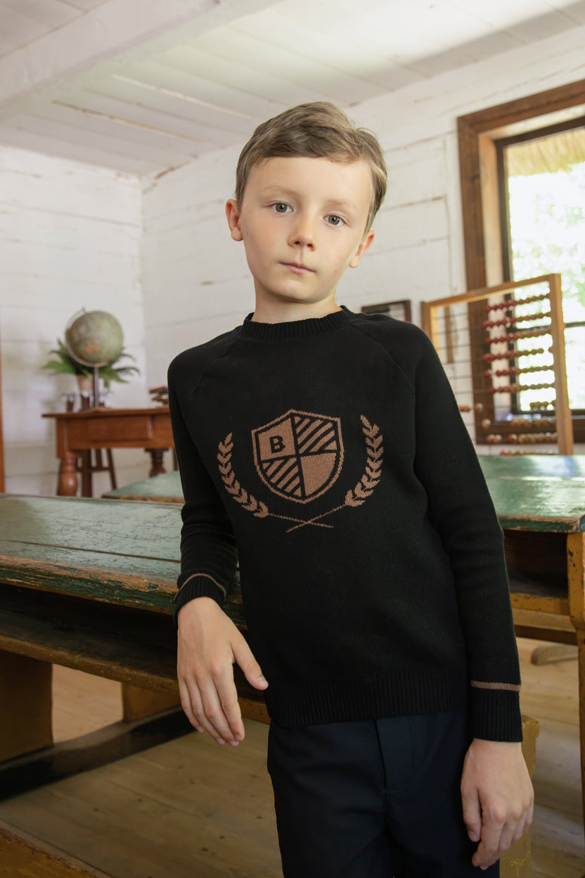BKN959 CREST DETAIL KNIT - BLACK