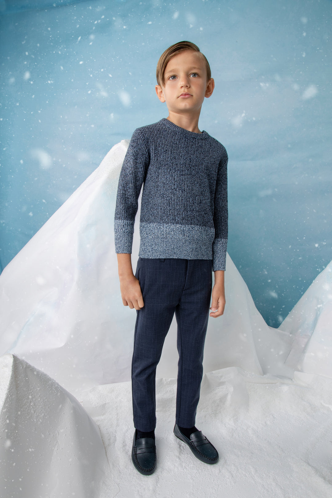 NKN130-Marled knit with shoulder buttons-NAVY