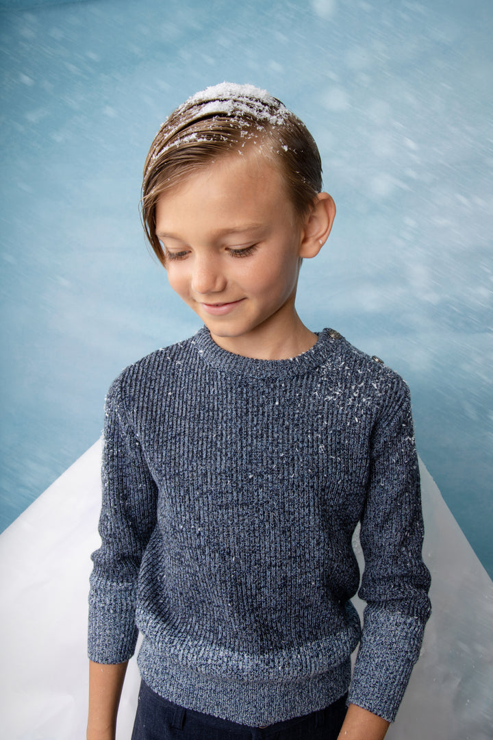 NKN130-Marled knit with shoulder buttons-NAVY