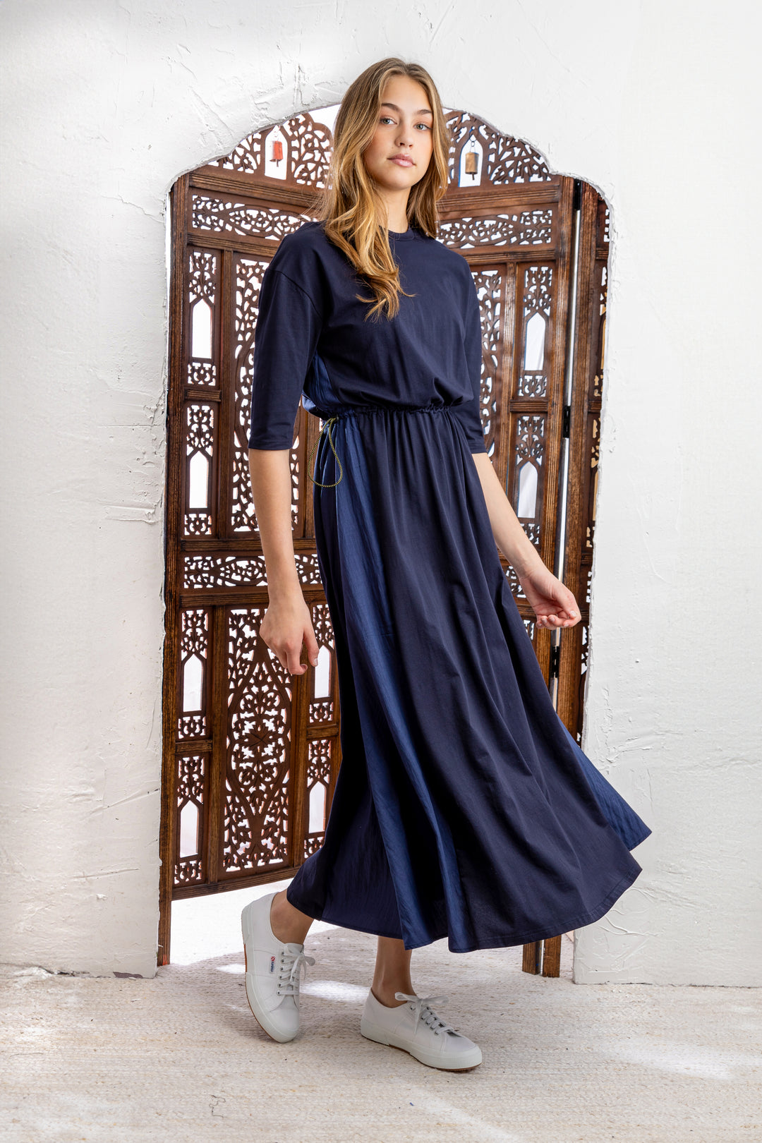 HDR104-PANELLED DRESS WITH TOGGLE-Navy