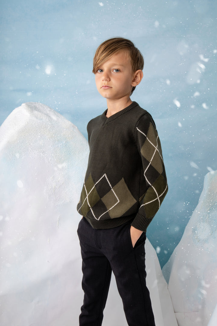 NKN140-Argyle knit sweater-GREEN