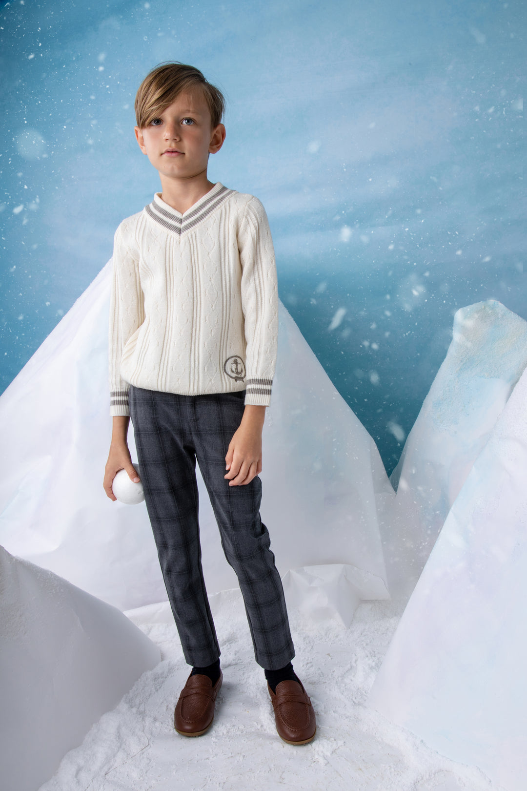 NKN142-Textured knit with neck stripe-VANILLA