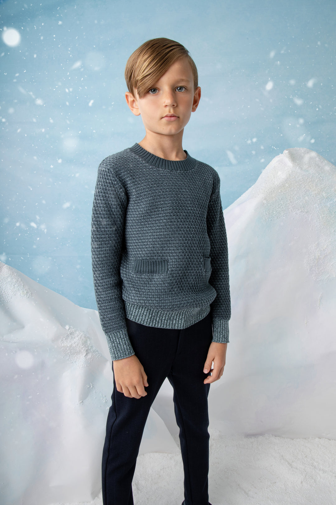 NKN144-Textured crew neck knit-TEAL