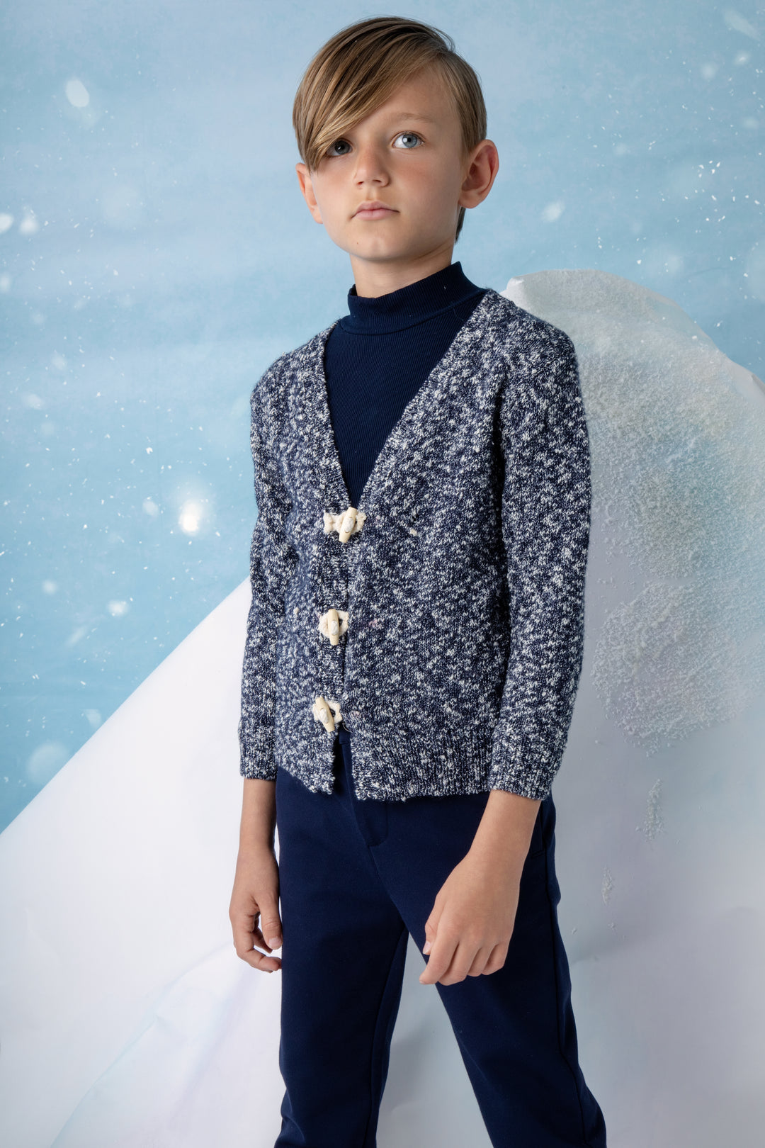 NKN125-Marled slub toggle cardigan-BLACK