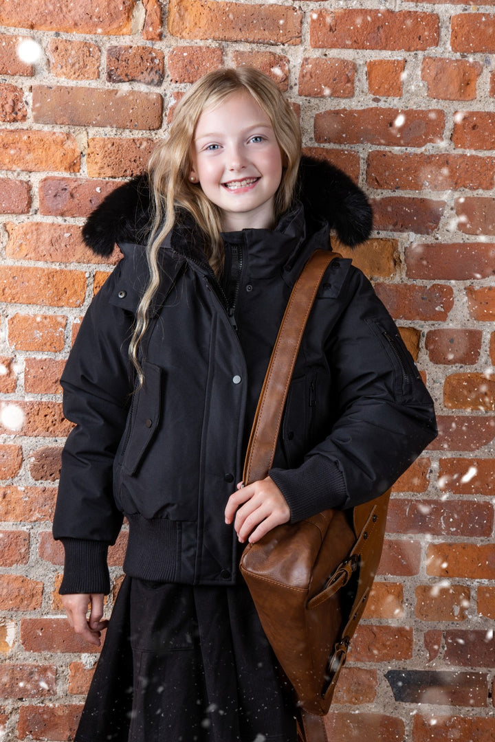 F25-A5010-ADELLE CANVAS DOWN BOMBER-black/blk racoon
