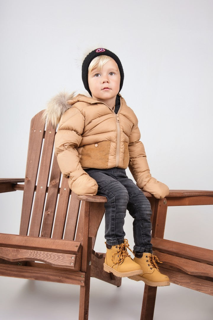 FW26-6031 BELLA ENFANT FUR DOWN JACKET - Cappuccino/Corduroy/Beige Lining