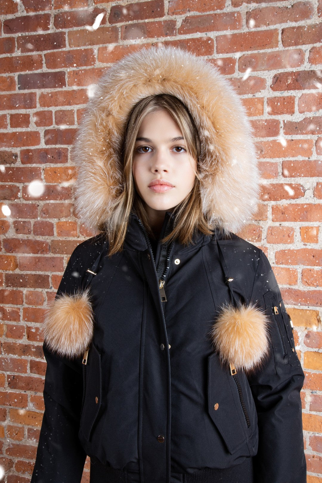 F25-5011-LAYLA CANVAS POM-POM BOMBER-Black/Gold fox