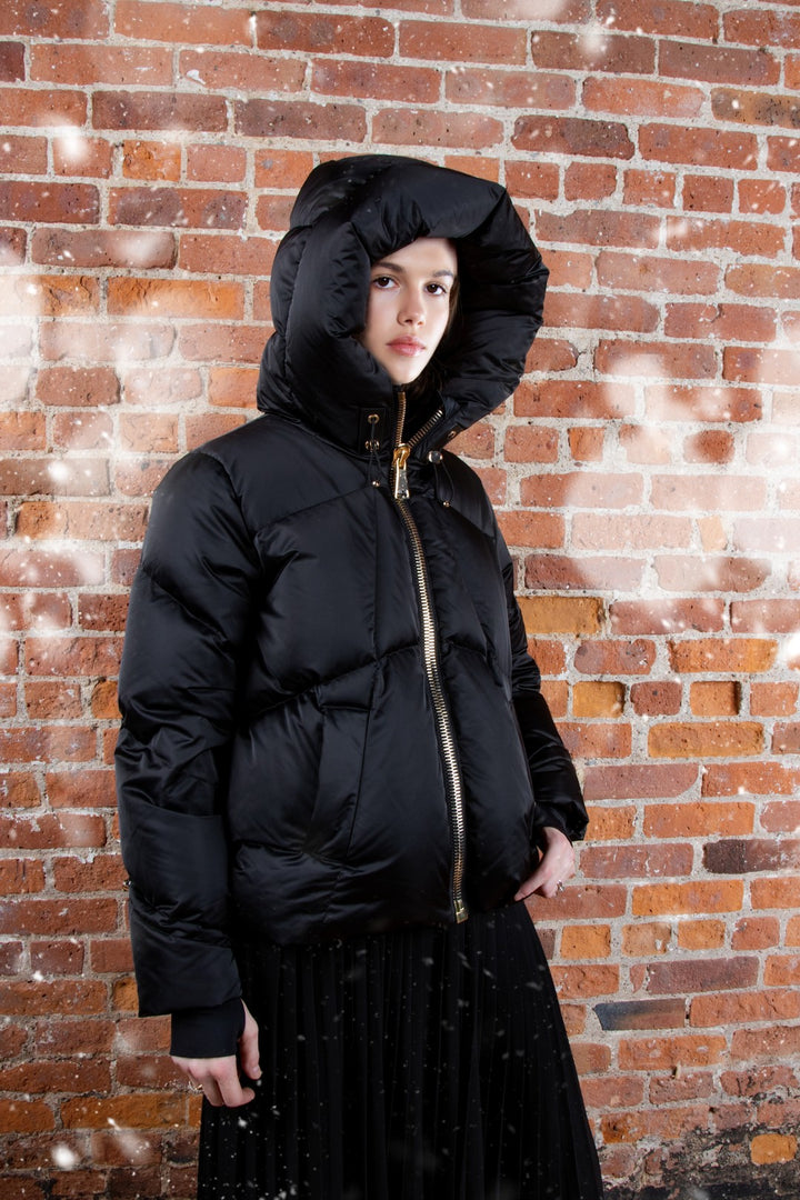 F25-5061-CAMILLA DOWN GOLD ZIPPER JACKET-Black
