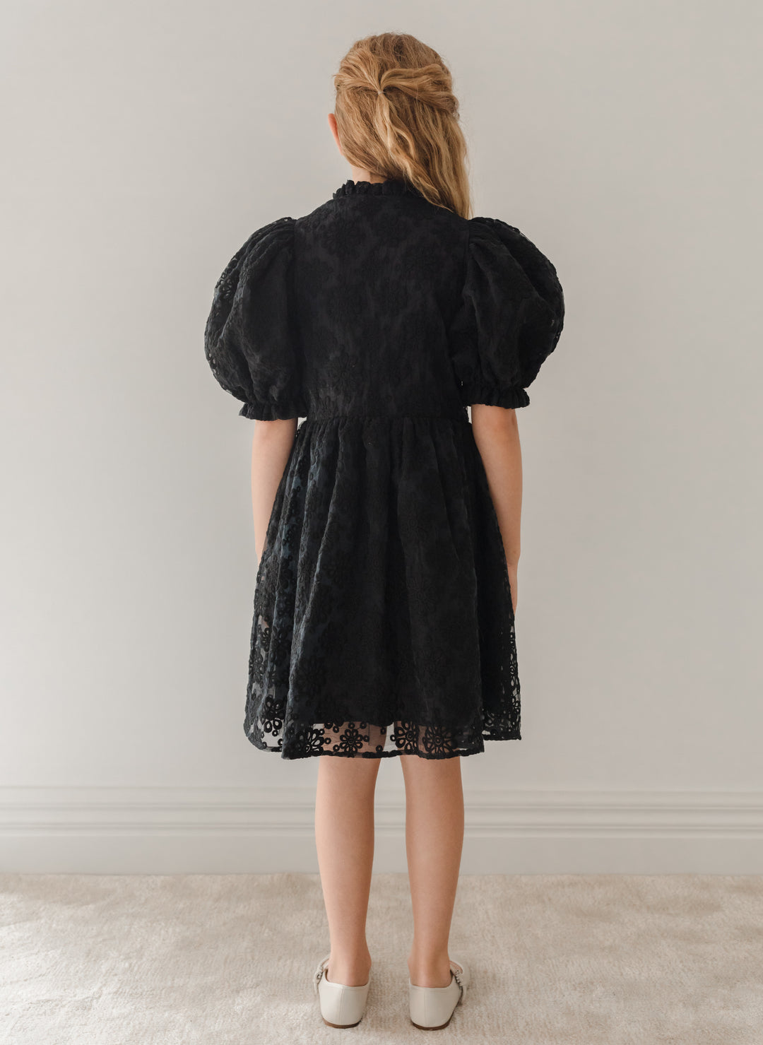 1192B-Embroidered Organza Dress-Black