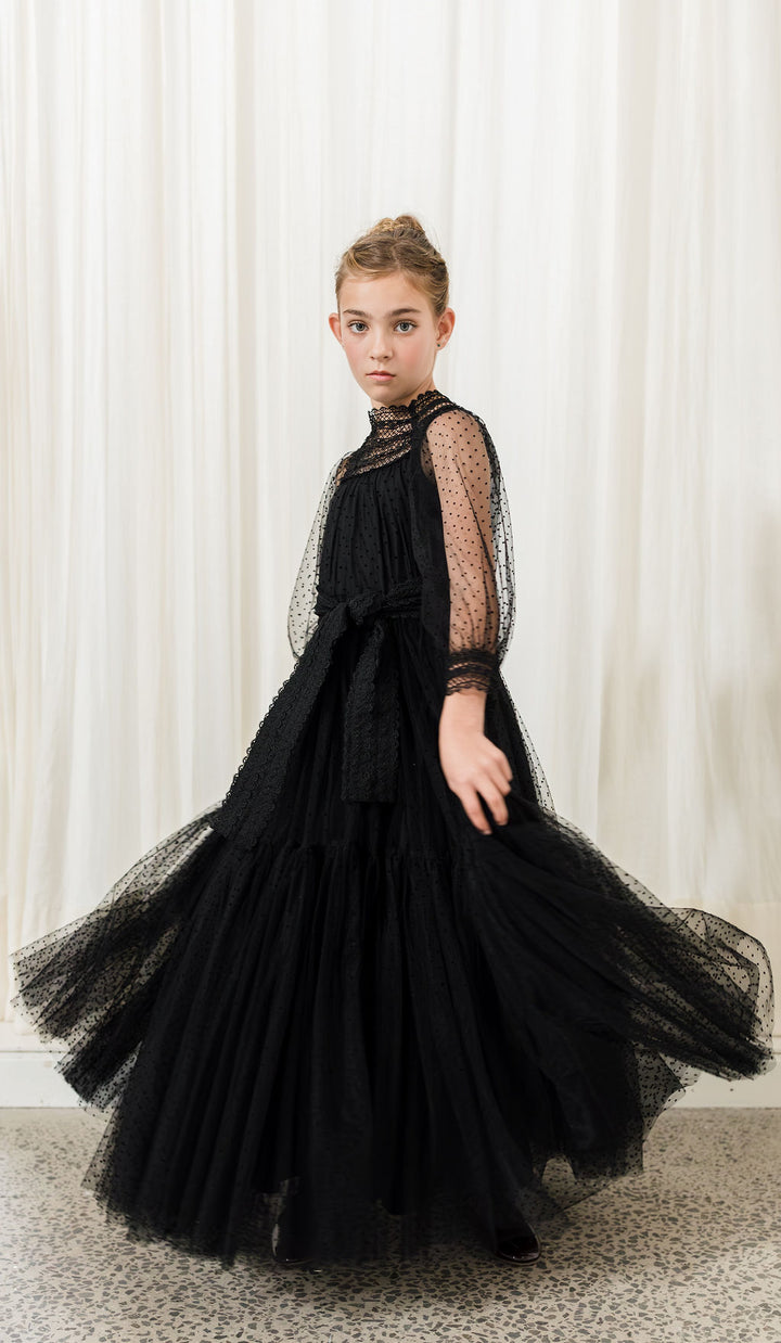 AW1143B-CUSTOM Tulle Crochet Lace Gown-Black