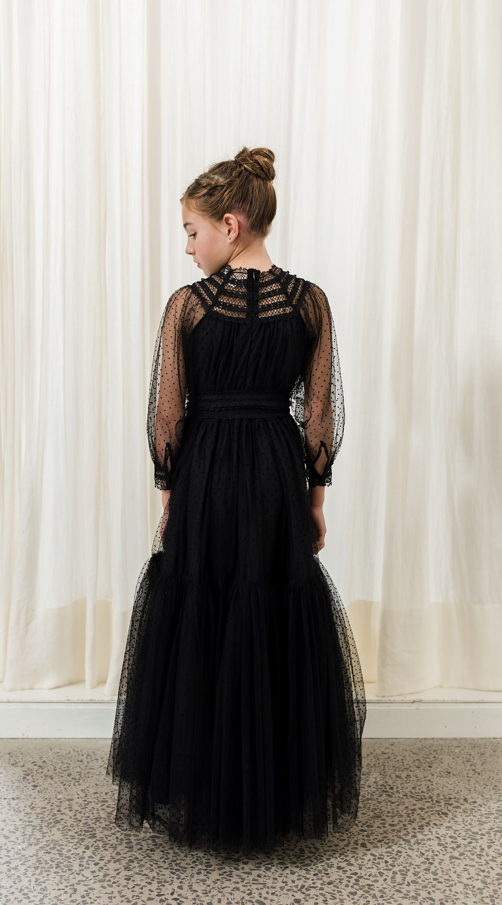 AW1143B-CUSTOM Tulle Crochet Lace Gown-Black