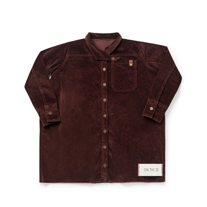 1202A Pleat Detail Shirt Dress - Brick Corduroy