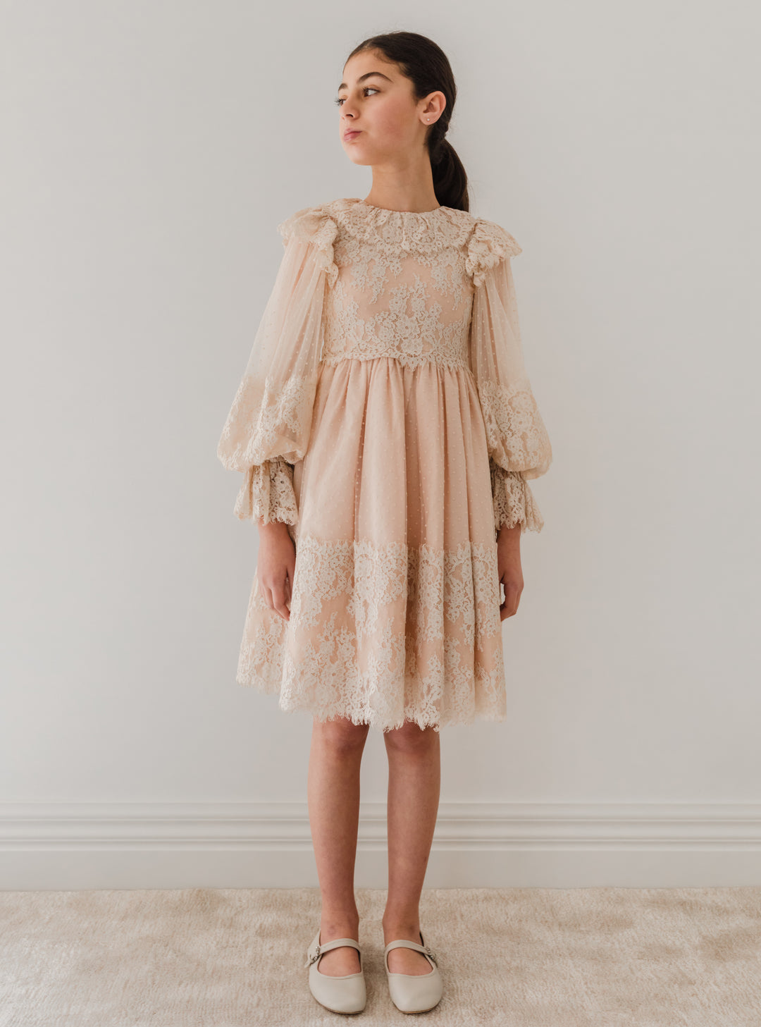 1208-lace applique tulle babydoll dress-Cream whoopikids 1208-lace applique tulle babydoll dress-Cream whoopikids