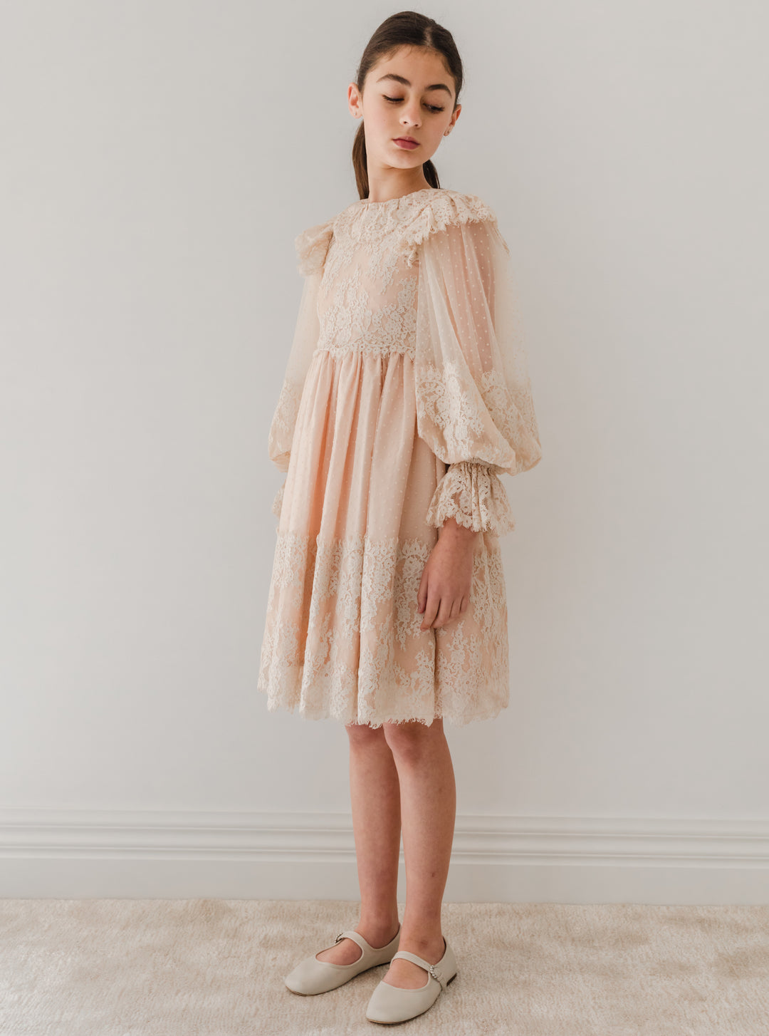 1208-lace applique tulle babydoll dress-Cream whoopikids 1208-lace applique tulle babydoll dress-Cream whoopikids