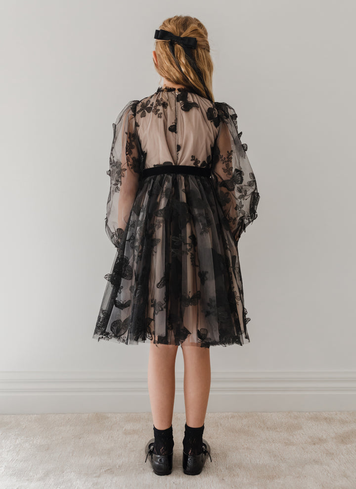 1214 DRESS-Butterfly Tulle W/Nude Lining-Black/Nude