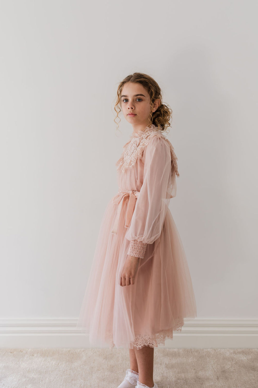 petite amalie pink dress Lace-trimmed tulle dress in pink - Petite Amalie