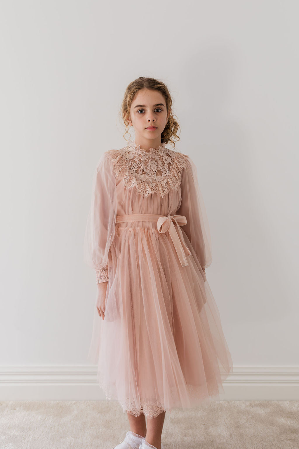 1223B-French Lace Tulle Babydoll Dress MIDI – whoopikids