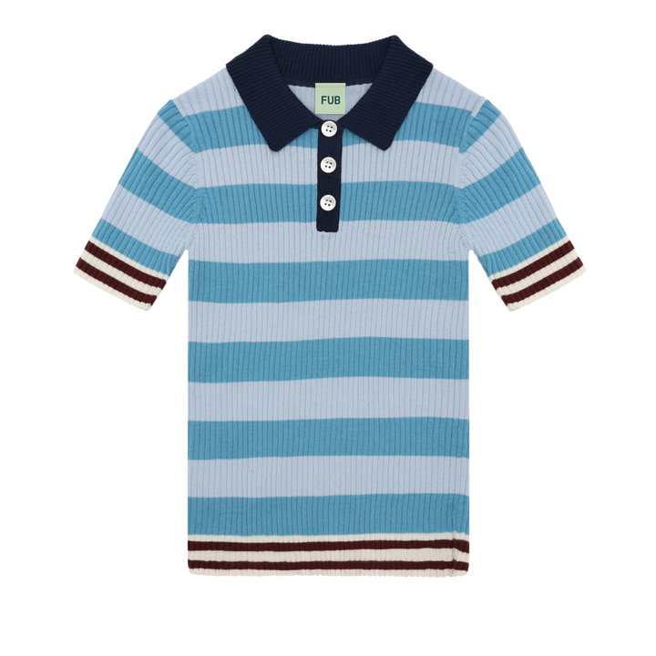 1226 SS STRIPED RIB POLO SEA/PALE BLUE
